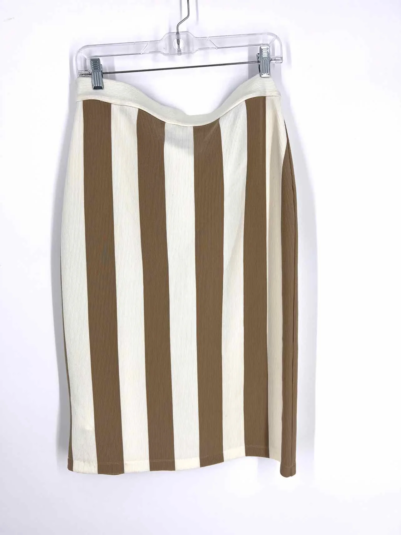 Club Monaco Size L White/Brown Stripe Ribbed NEW Designer Skirt - Image 3