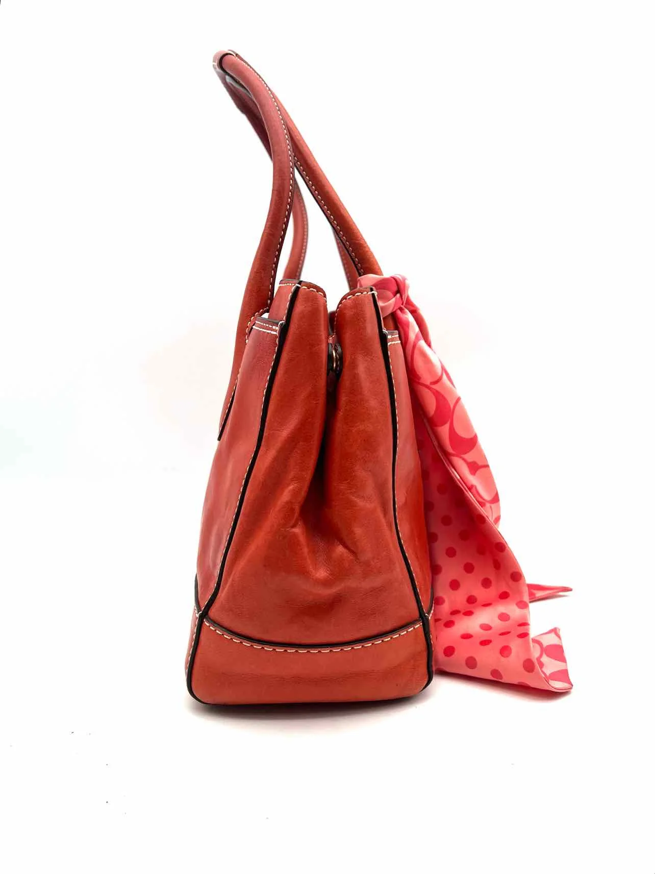Coach Orange-Red Turn-Lock Leather AS IS Designer Shoulder Bag - Image 4
