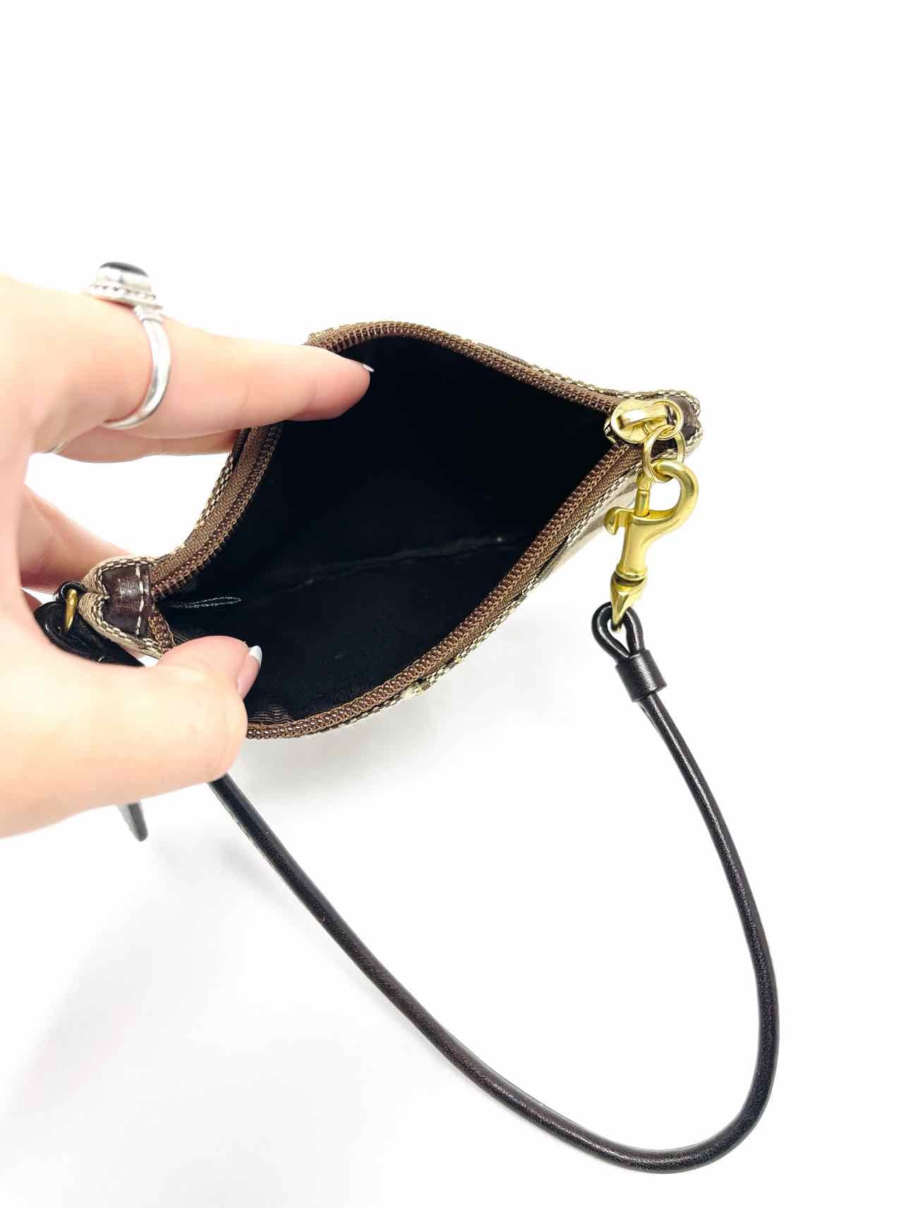 Coach Tan/Brown Signature Fabric/Leather Designer Wristlet - Image 3