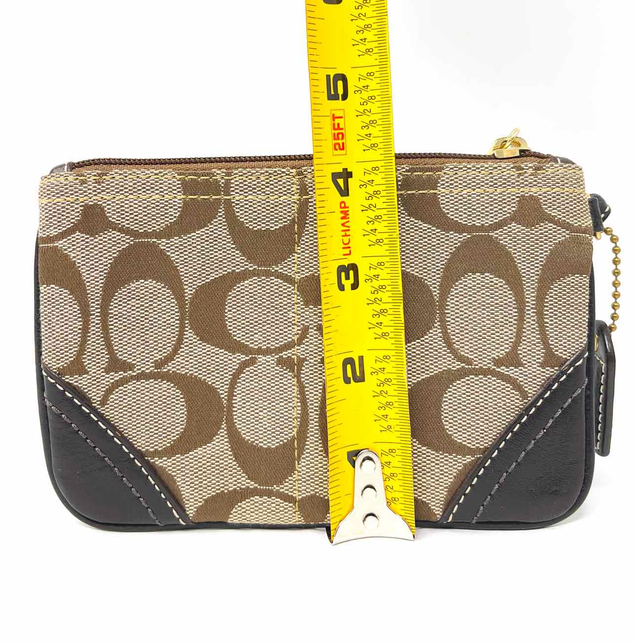 Coach Tan/Brown Signature Fabric/Leather Designer Wristlet - Image 4