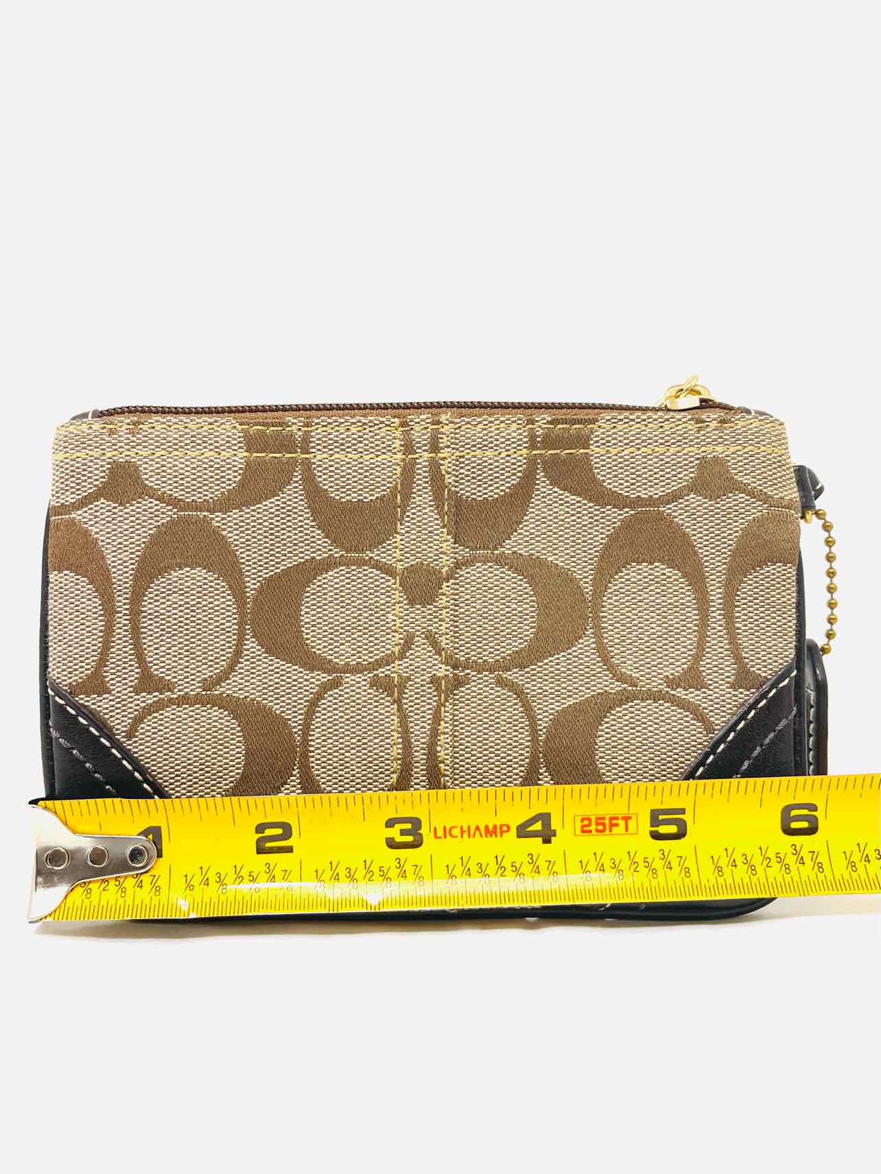 Coach Tan/Brown Signature Fabric/Leather Designer Wristlet - Image 5