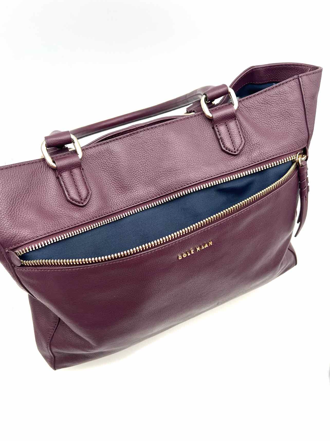 Cole Haan Purple/Gold Pebbled Leather Designer Tote - Image 11