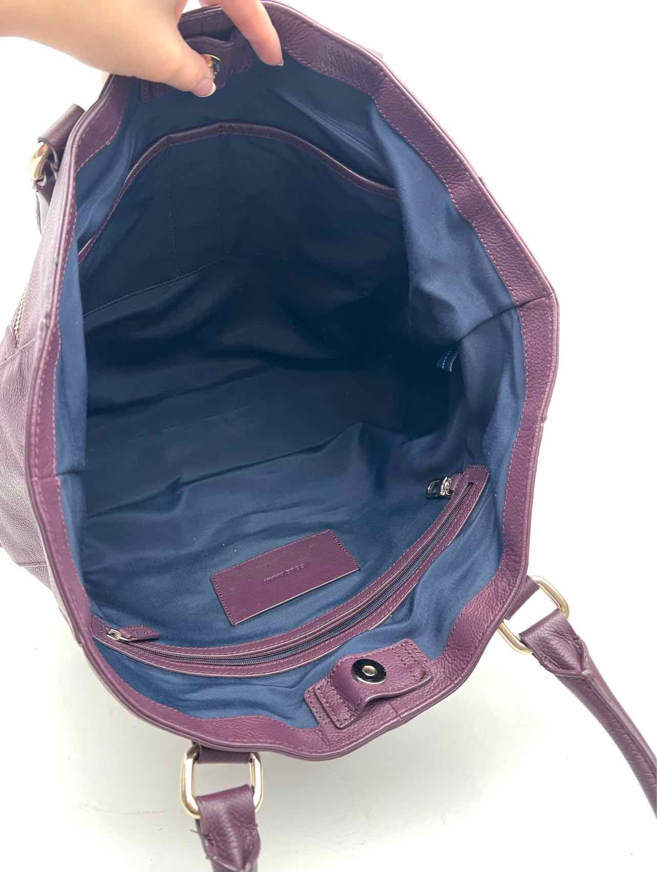 Cole Haan Purple/Gold Pebbled Leather Designer Tote - Image 4