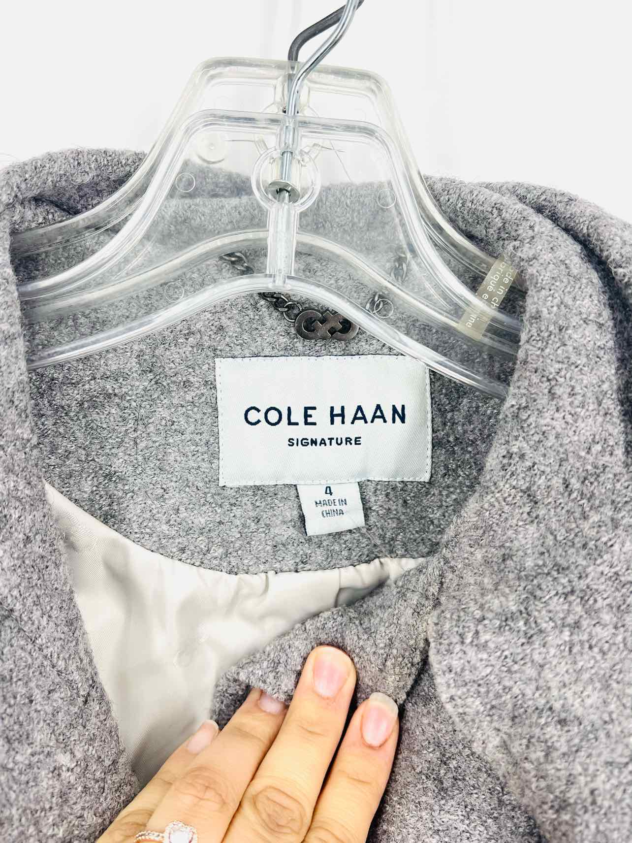Cole Haan Size 4 Gray Belted Wool Blend Coats Coat - Image 3