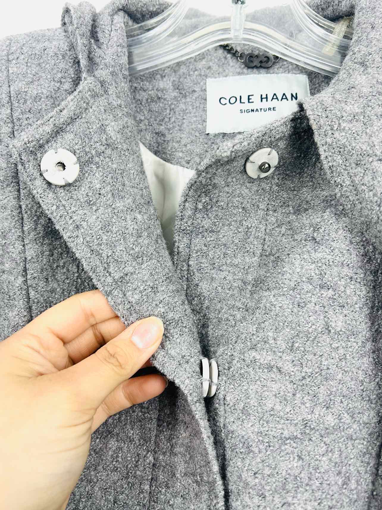 Cole Haan Size 4 Gray Belted Wool Blend Coats Coat - Image 4