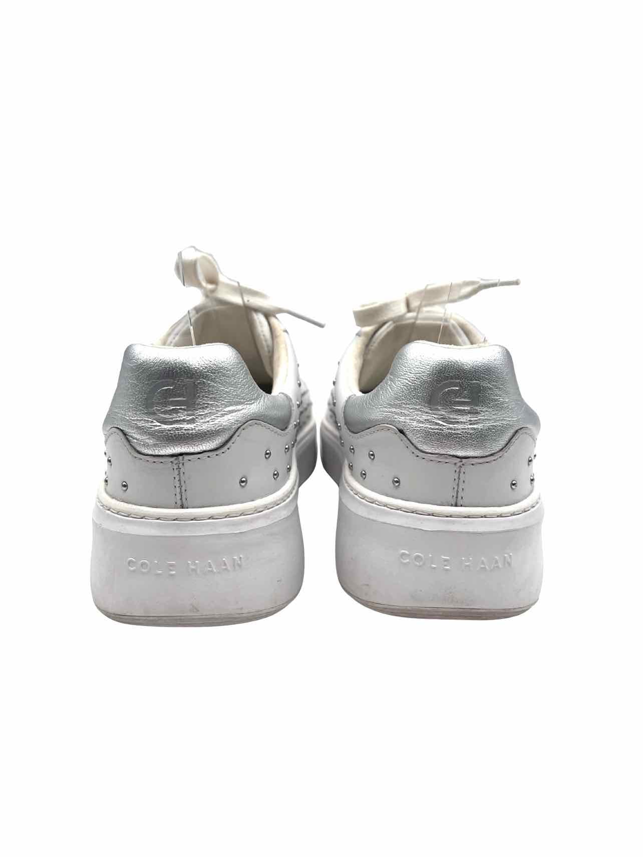 Cole Haan Size 8.5 White/Silver Lace-Up Embellished Designer Sneakers - Image 3