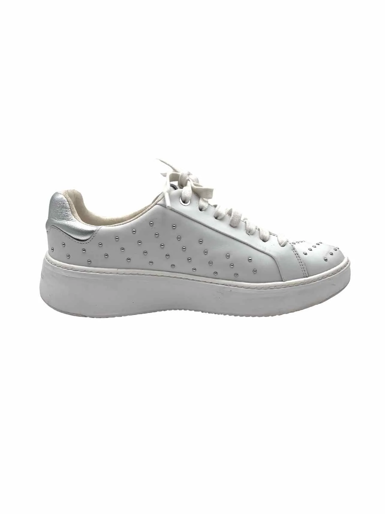 Cole Haan Size 8.5 White/Silver Lace-Up Embellished Designer Sneakers - Image 4