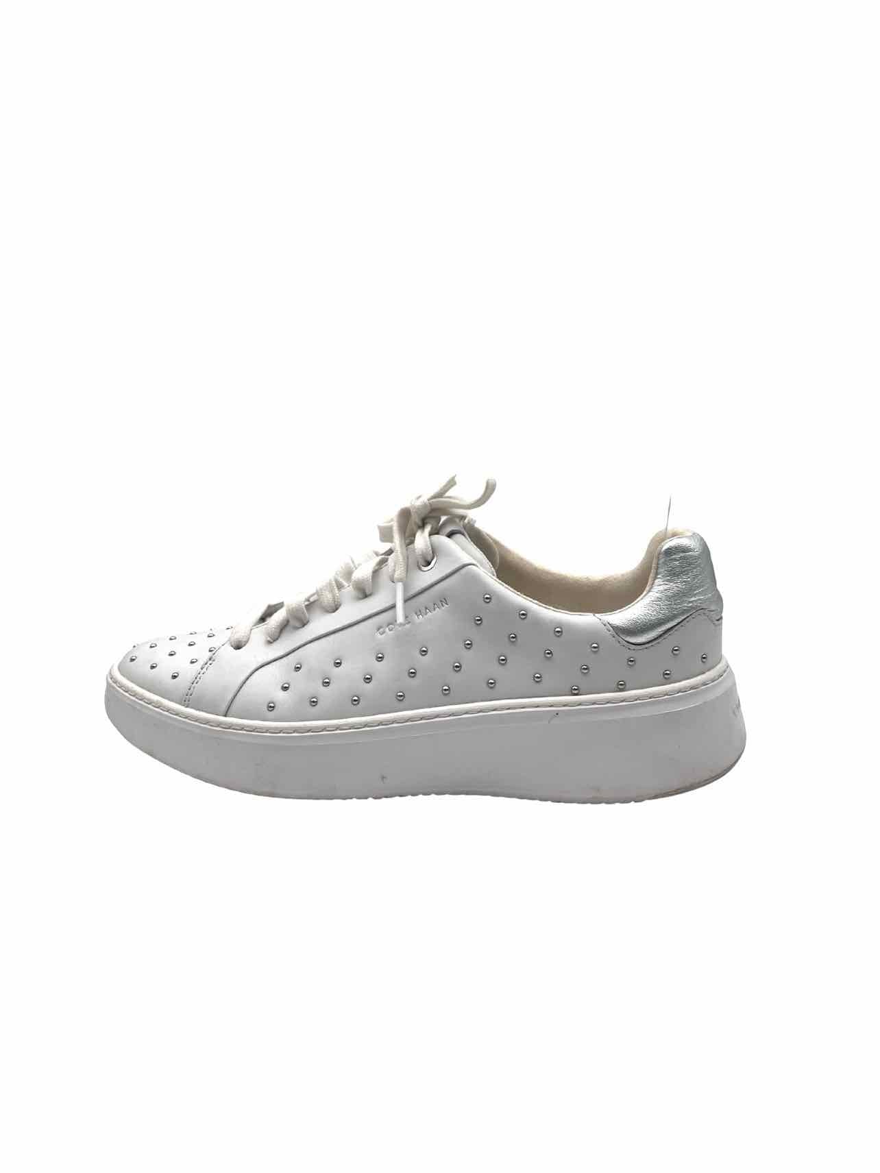 Cole Haan Size 8.5 White/Silver Lace-Up Embellished Designer Sneakers - Image 5