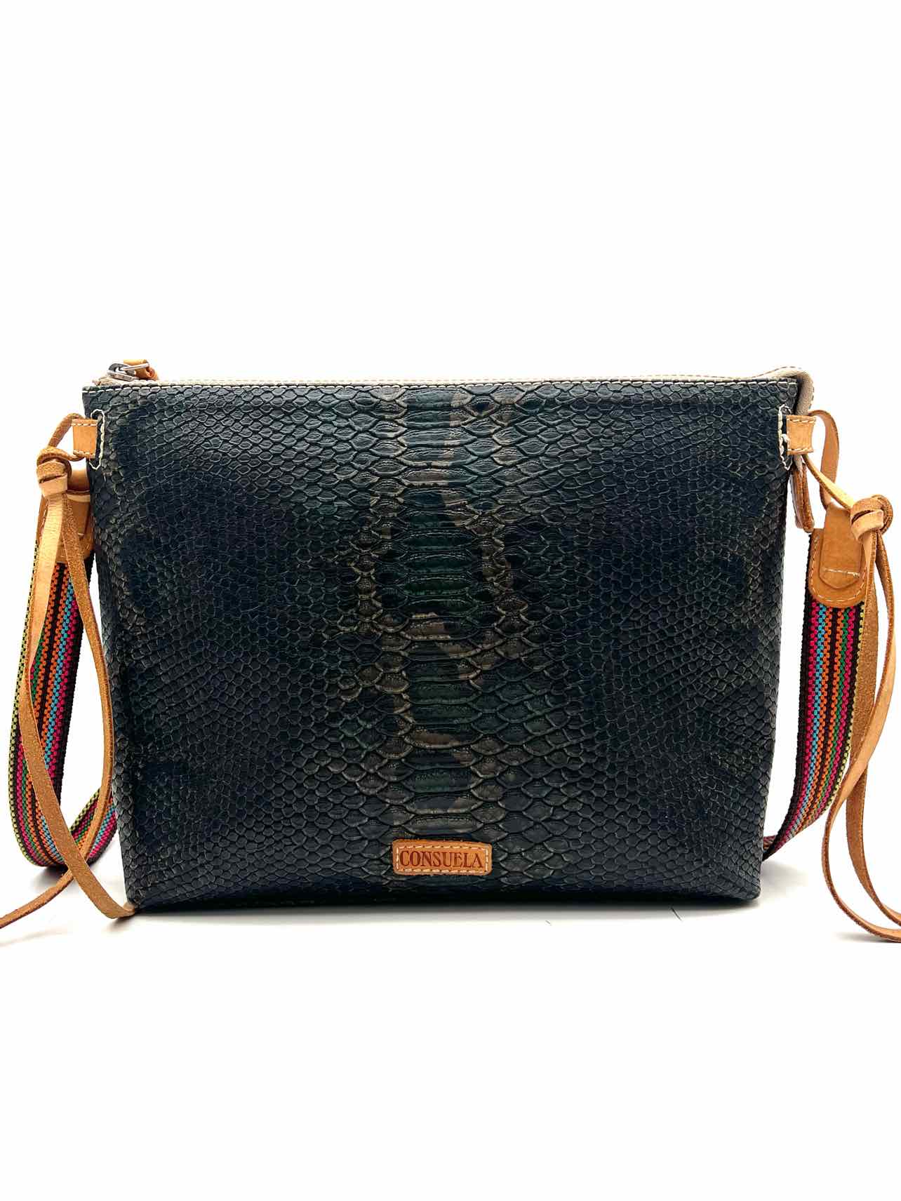 Consuela Black/Navy Reptile Leather Designer Crossbody