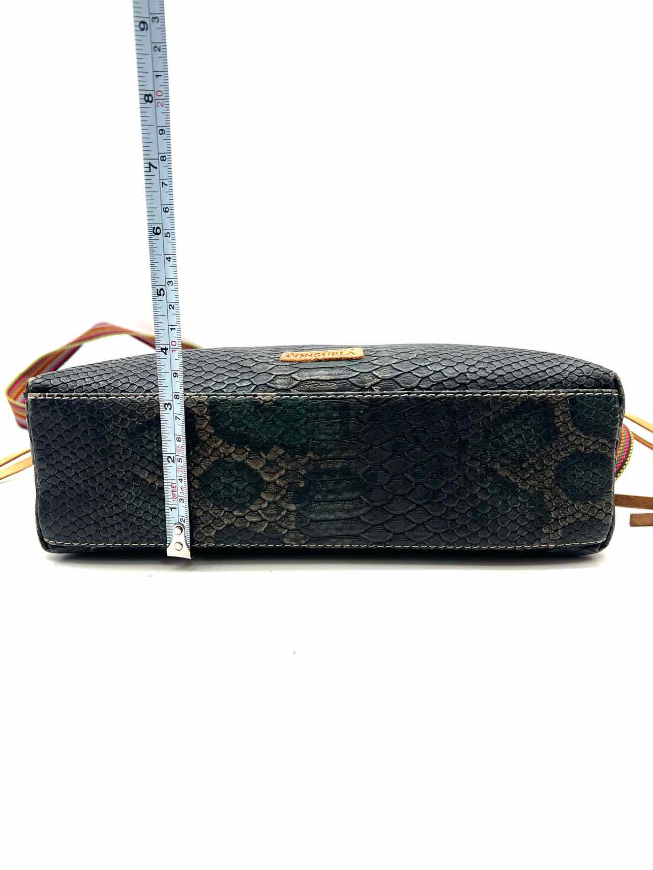 Consuela Black/Navy Reptile Leather Designer Crossbody - Image 10