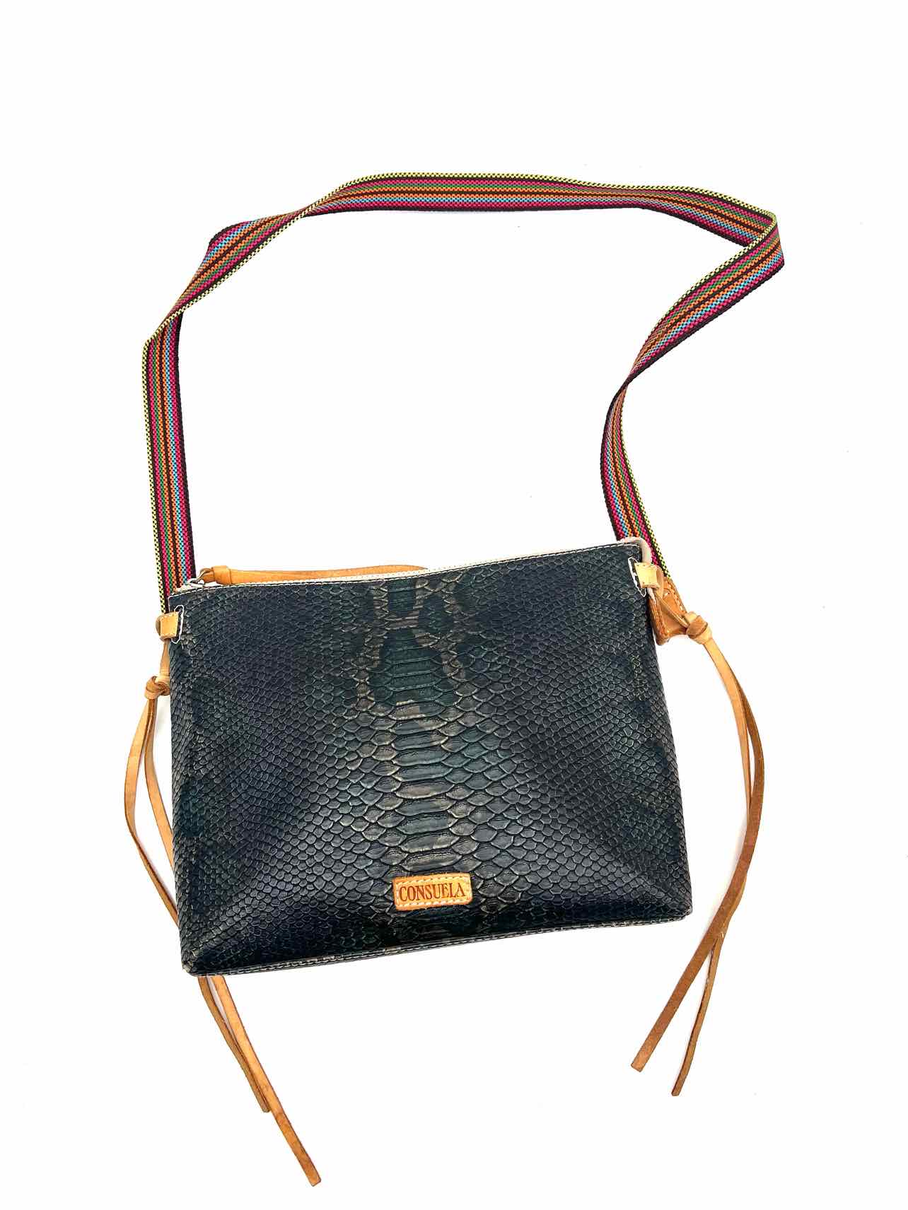 Consuela Black/Navy Reptile Leather Designer Crossbody - Image 5