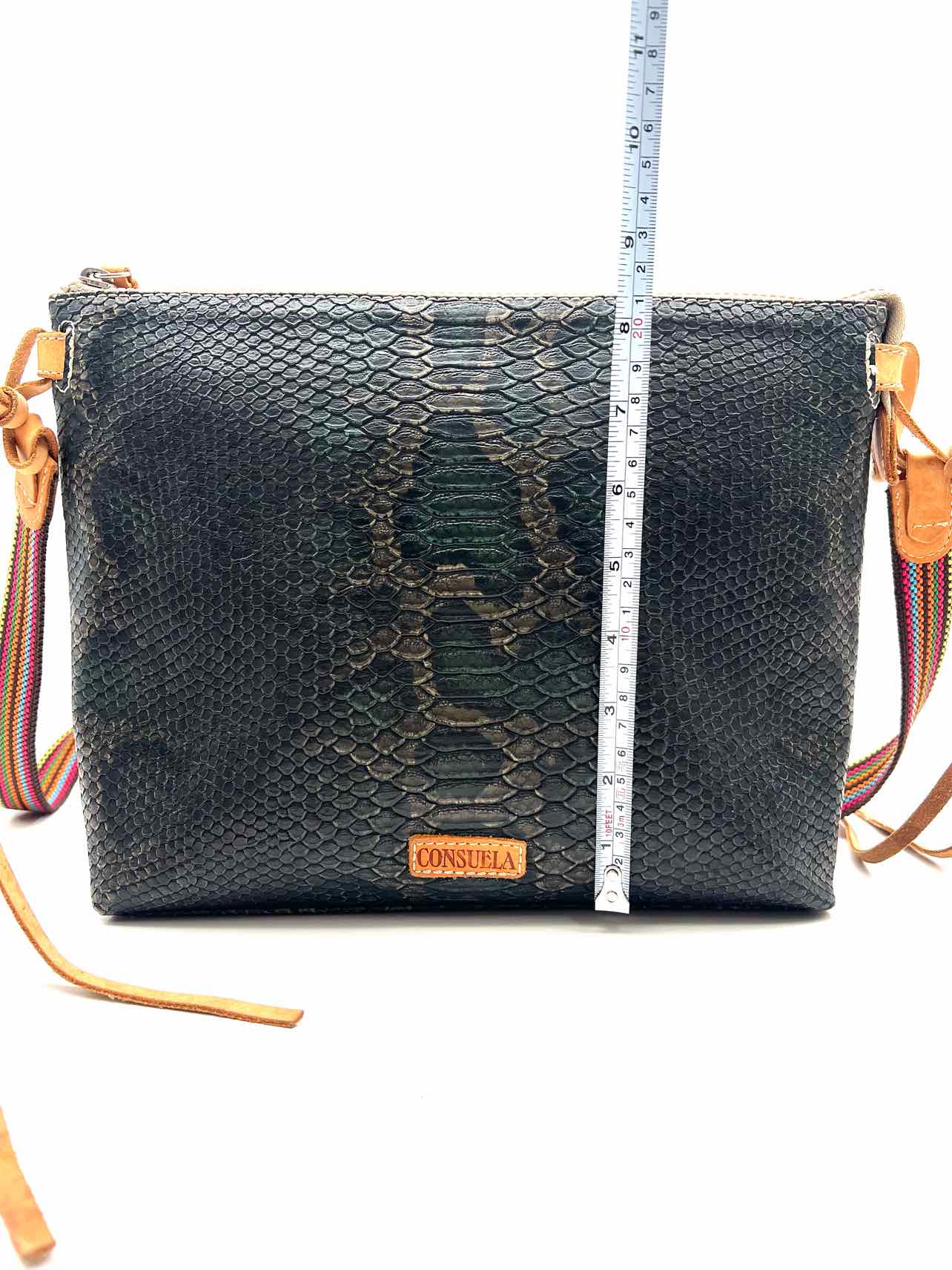 Consuela Black/Navy Reptile Leather Designer Crossbody - Image 8
