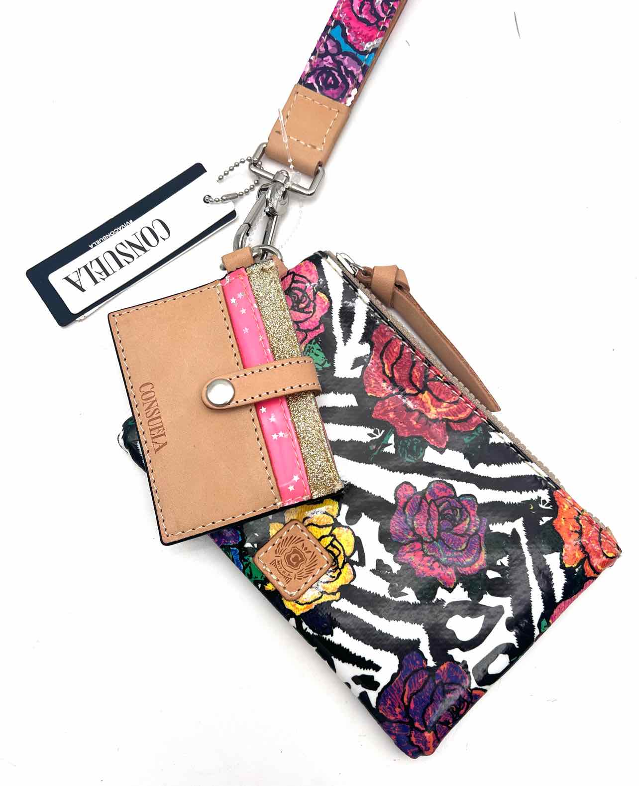 Consuela White/Multi Floral Animal Print NEW Designer Wristlet - Image 2