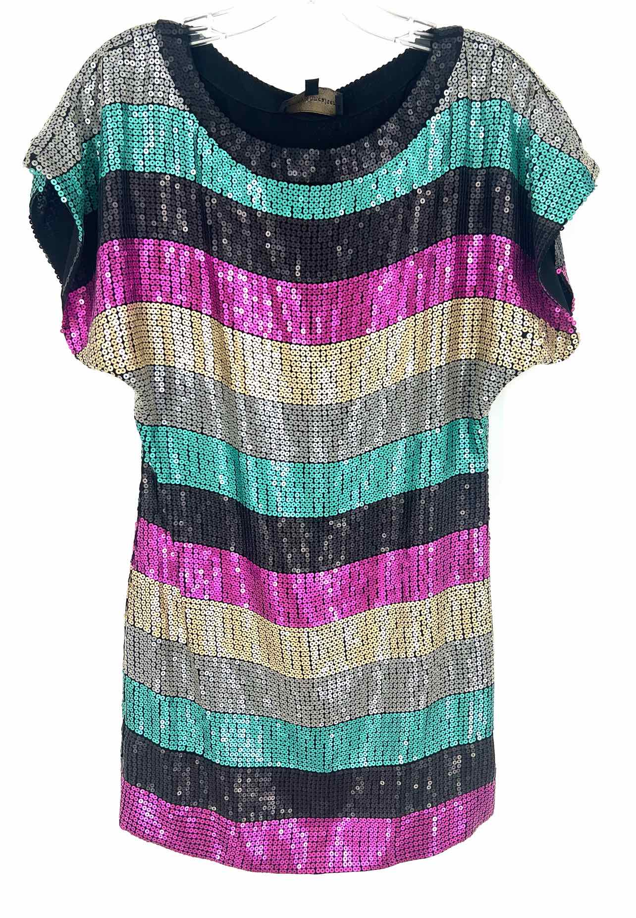 Corey Lynn Calter Size XS Black/Multi Stripe Sequin Designer Dress