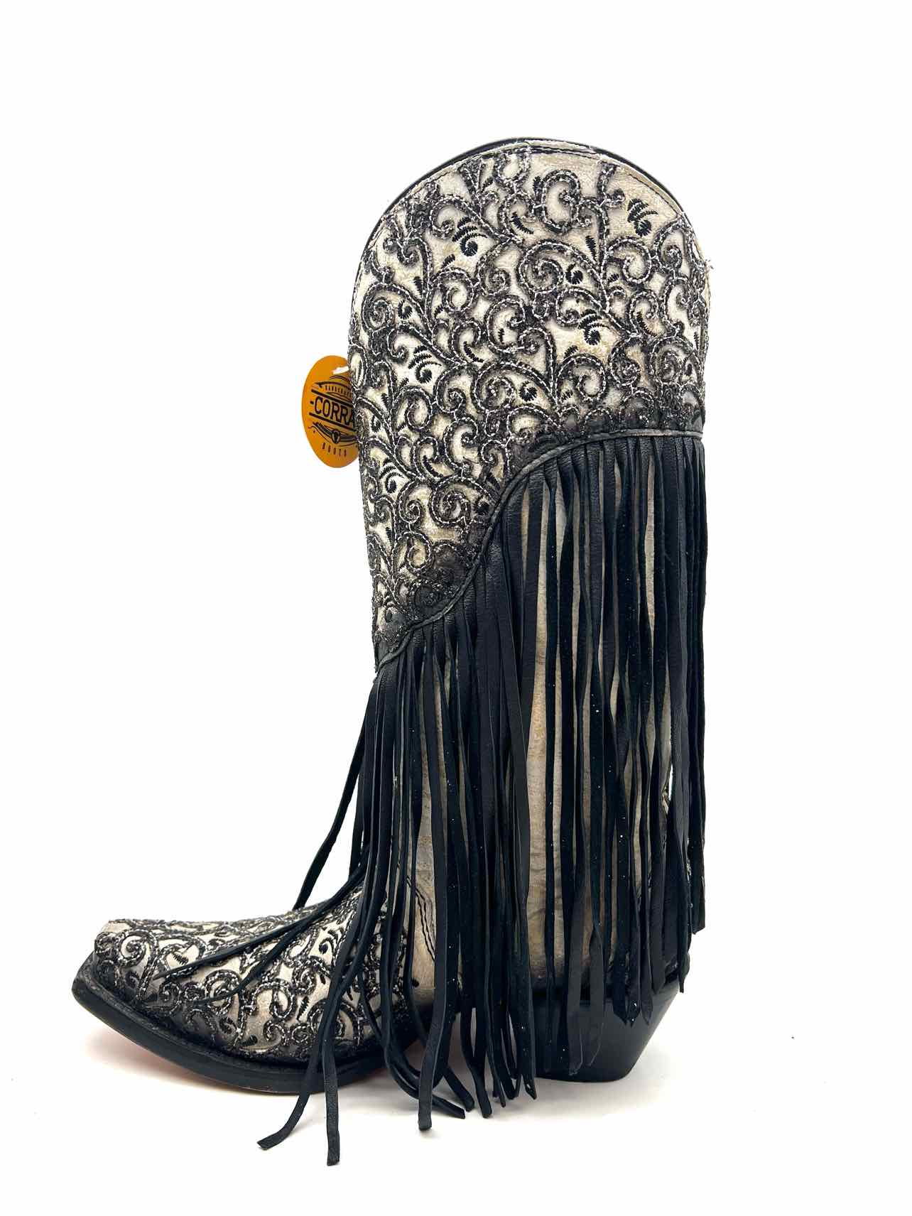 Corral Size 6 Ivory Scroll Fringe NEW Designer Cowboy Boots