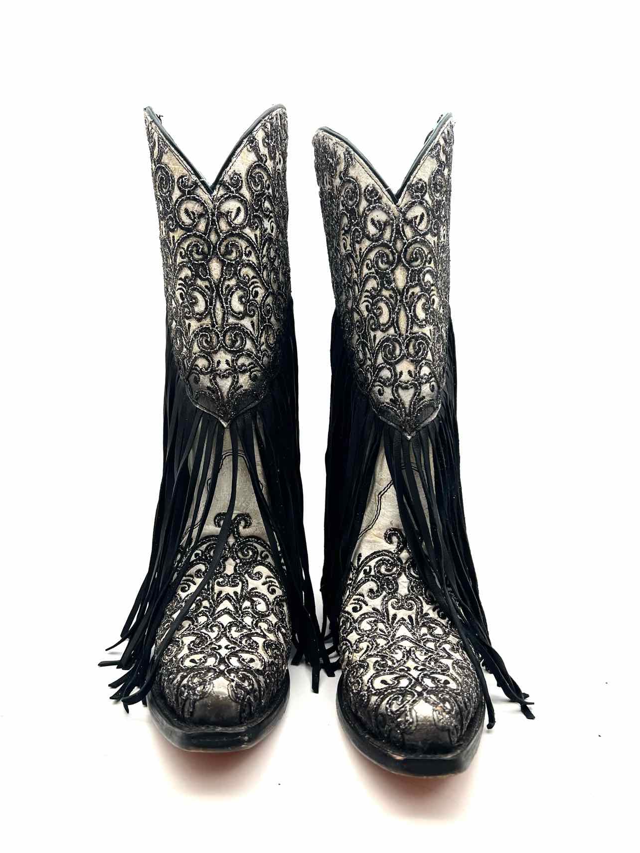 Corral Size 6 Ivory Scroll Fringe NEW Designer Cowboy Boots - Image 3