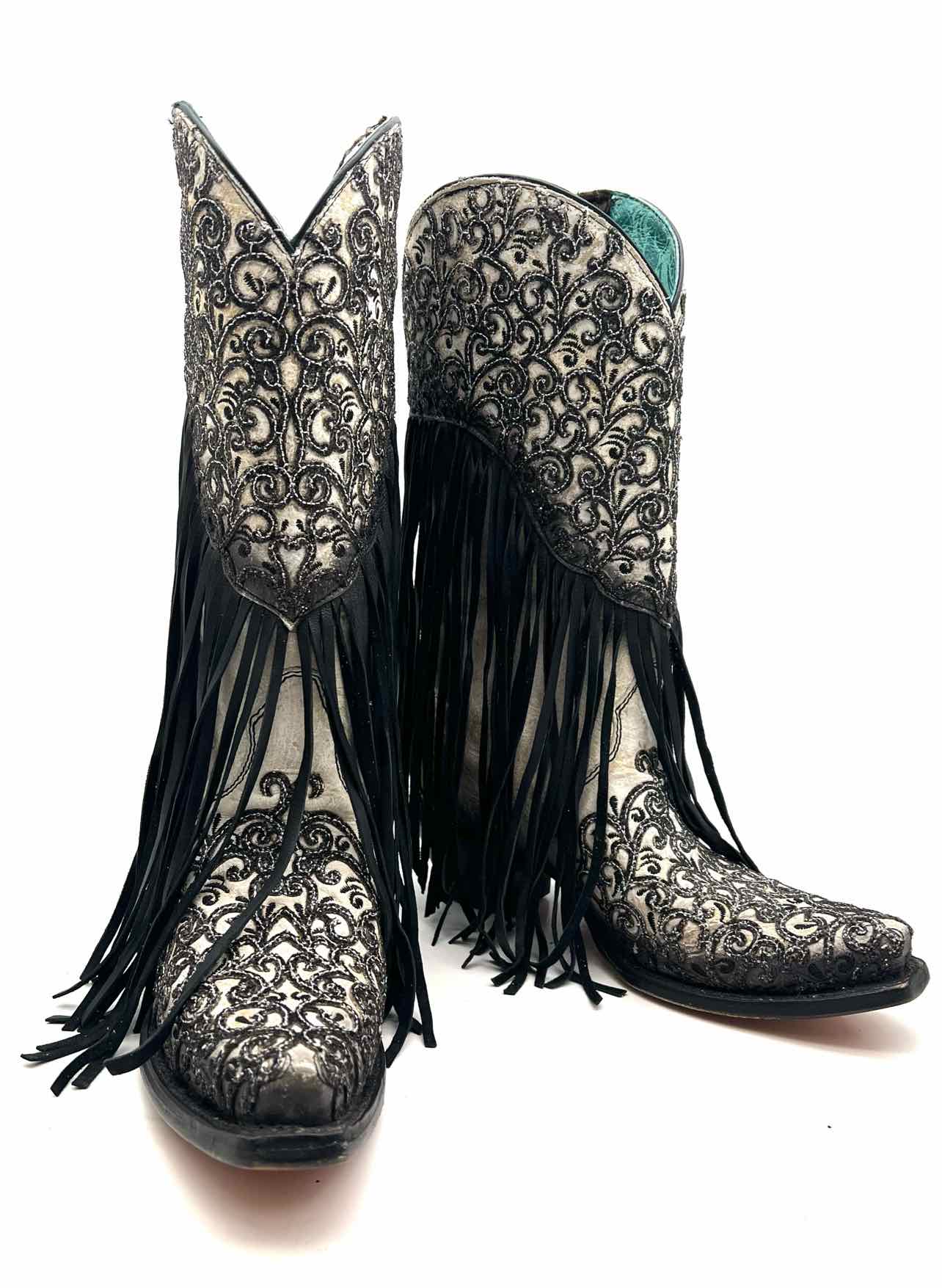 Corral Size 6 Ivory Scroll Fringe NEW Designer Cowboy Boots - Image 4