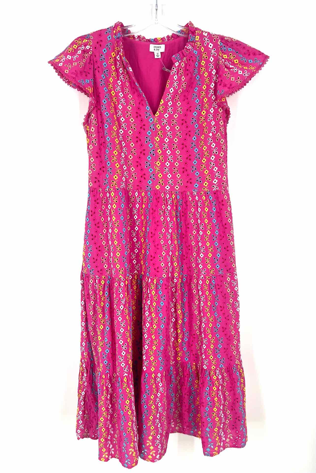 Crown & Ivy Size 12 Pink/Multi Eyelet Embroidered Dresses Dress Maxi