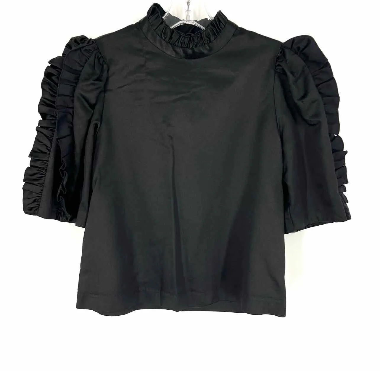 Cynthia Rowley Size M Black Ruffles Cotton/Silk Designer Top-Short Sleeve