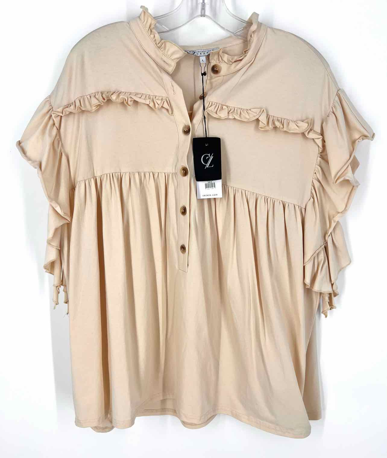 CZ Collection Size L Khaki Gathered Tiered NEW Tops Top-Short Sleeve