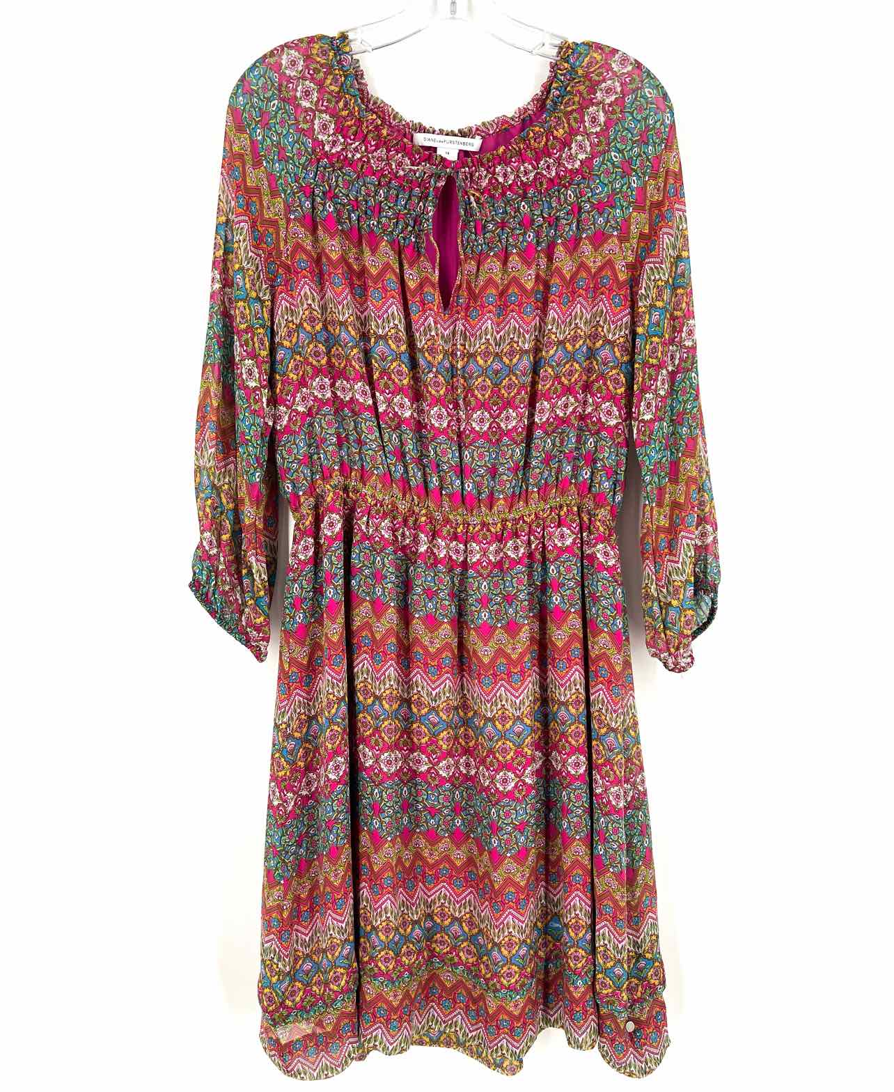 Diane Von Furstenberg Size 14 Pink/Multi Floral Silk Designer Dress