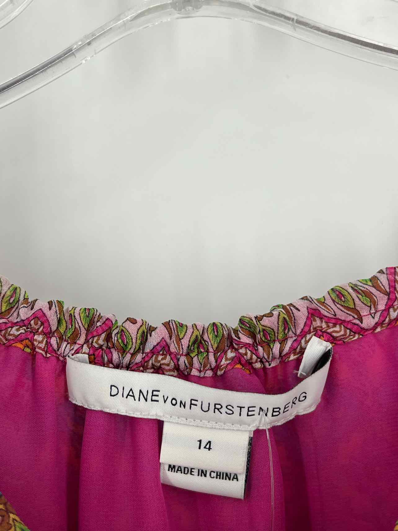 Diane Von Furstenberg Size 14 Pink/Multi Floral Silk Designer Dress - Image 3