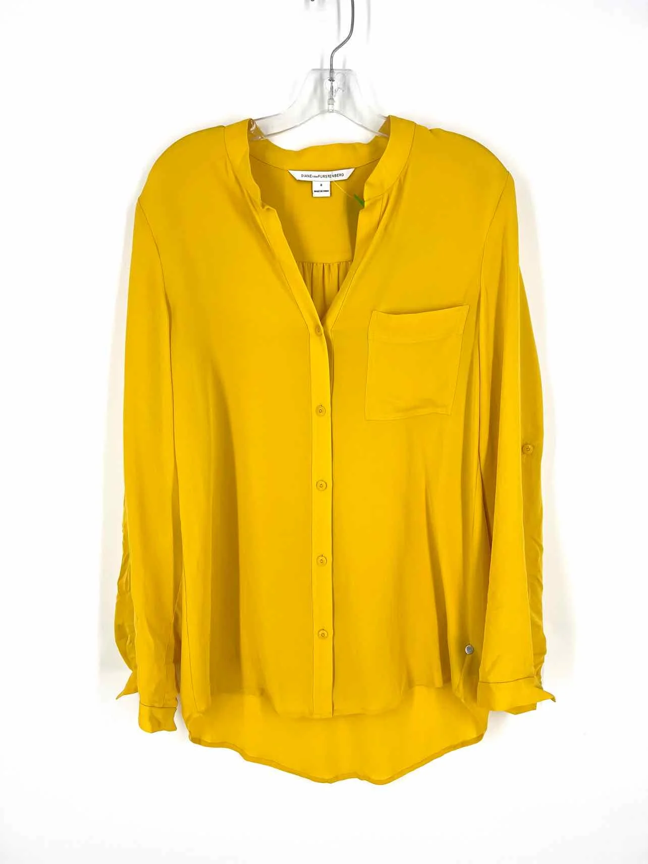 Diane Von Furstenberg Size 8 Yellow Solid Silk Designer Blouse