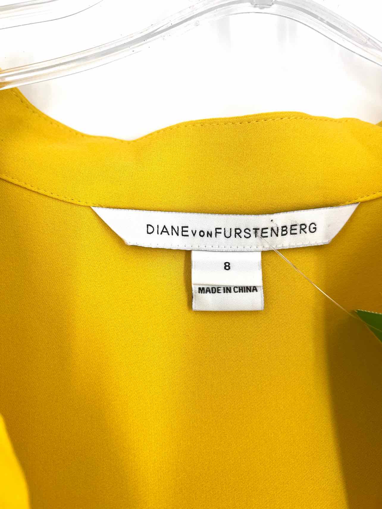 Diane Von Furstenberg Size 8 Yellow Solid Silk Designer Blouse - Image 2
