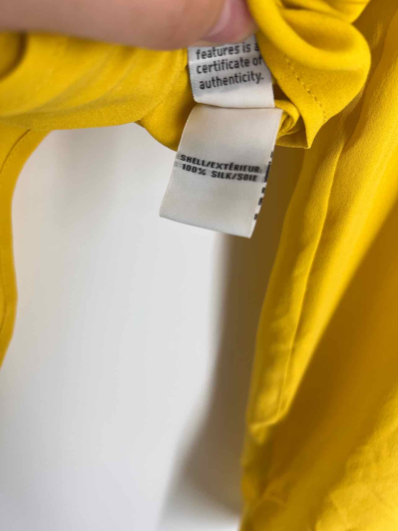 Diane Von Furstenberg Size 8 Yellow Solid Silk Designer Blouse - Image 4
