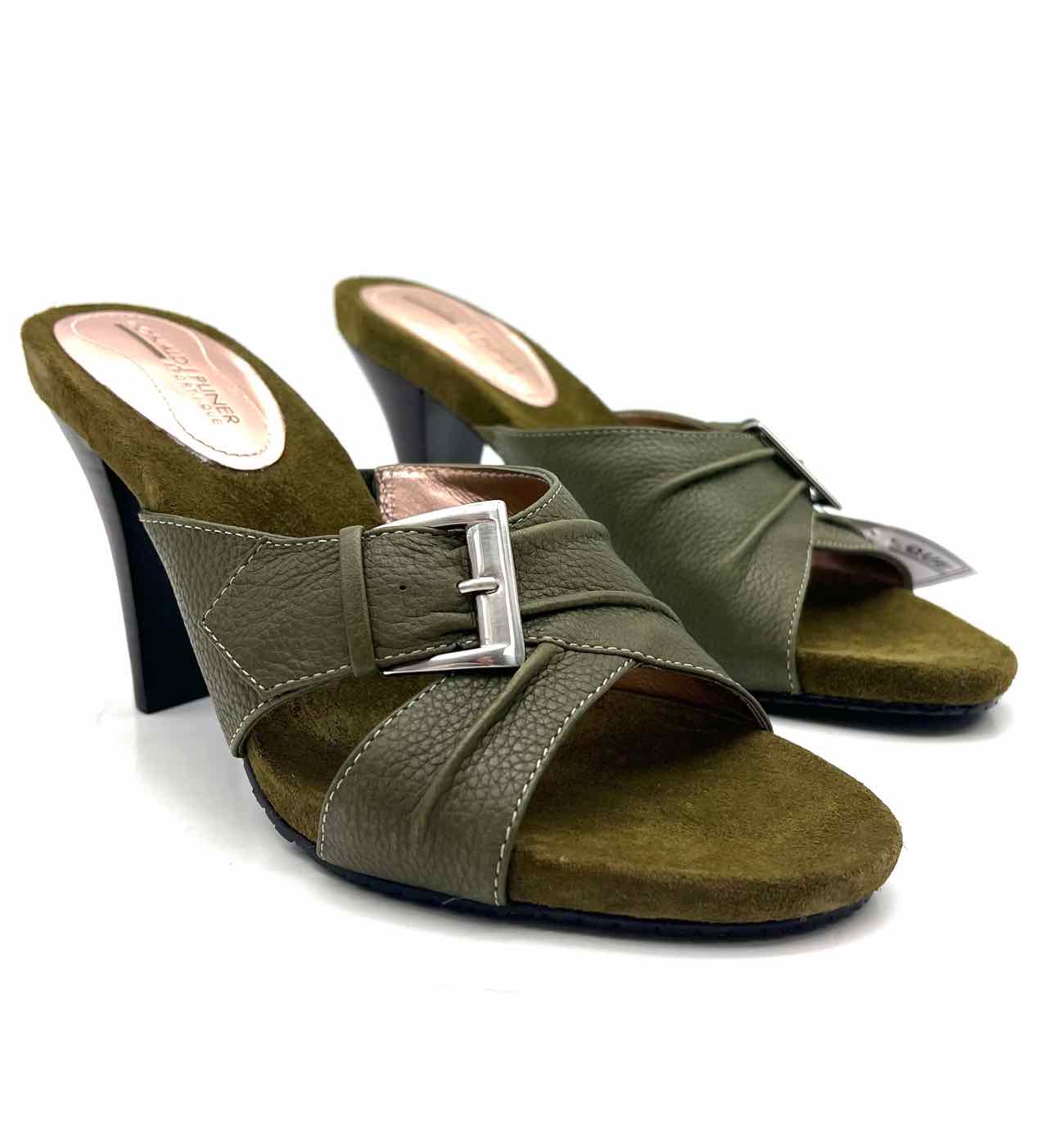 Donald Pliner Size 7 Olive/Silver Buckle(s) Leather NEW Designer Mules