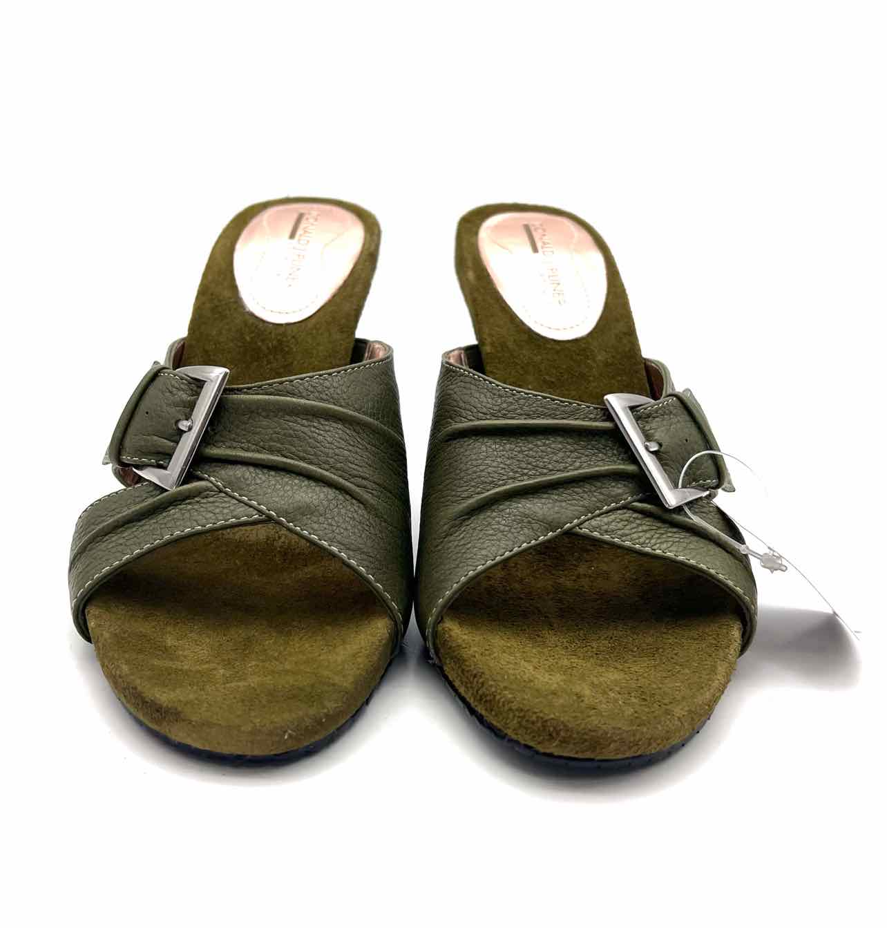 Donald Pliner Size 7 Olive/Silver Buckle(s) Leather NEW Designer Mules - Image 3