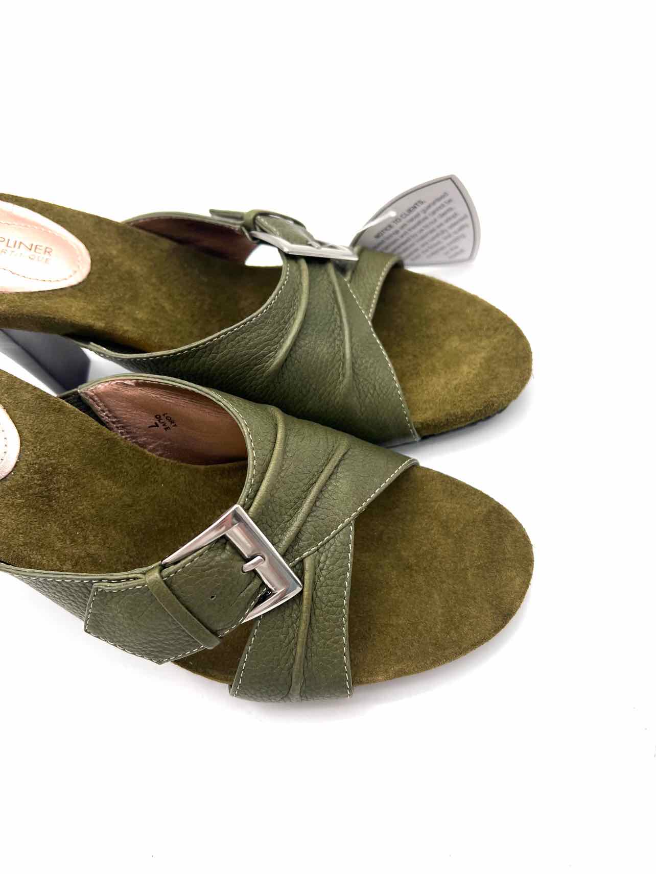 Donald Pliner Size 7 Olive/Silver Buckle(s) Leather NEW Designer Mules - Image 5