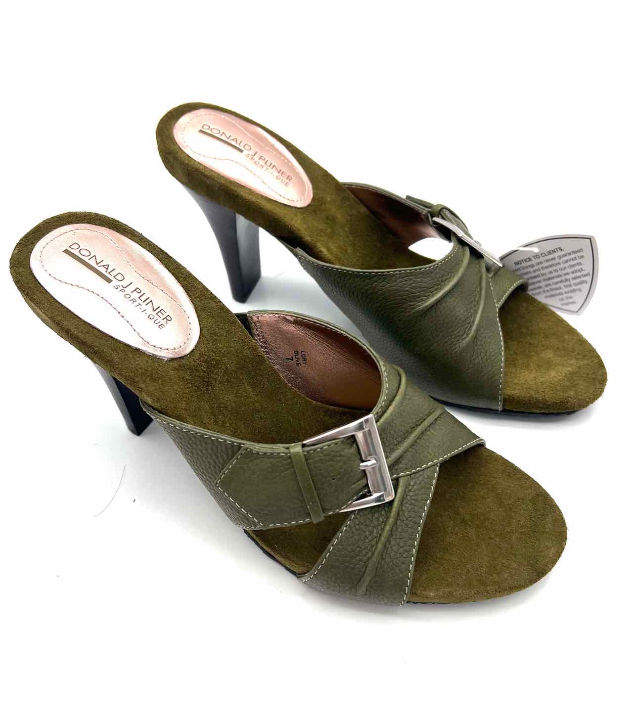 Donald Pliner Size 7 Olive/Silver Buckle(s) Leather NEW Designer Mules - Image 8