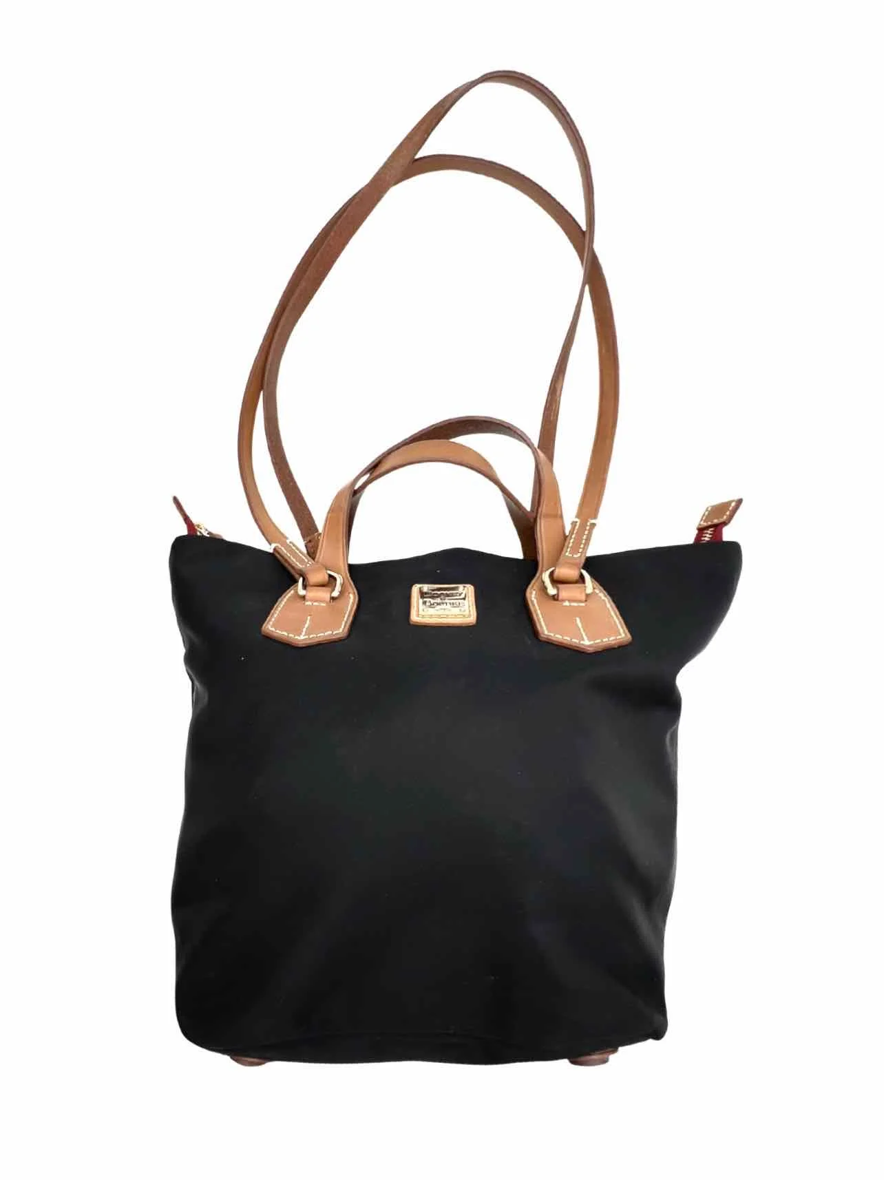 Dooney & Bourke Black/Brown Trim Nylon/Leather Designer Satchel