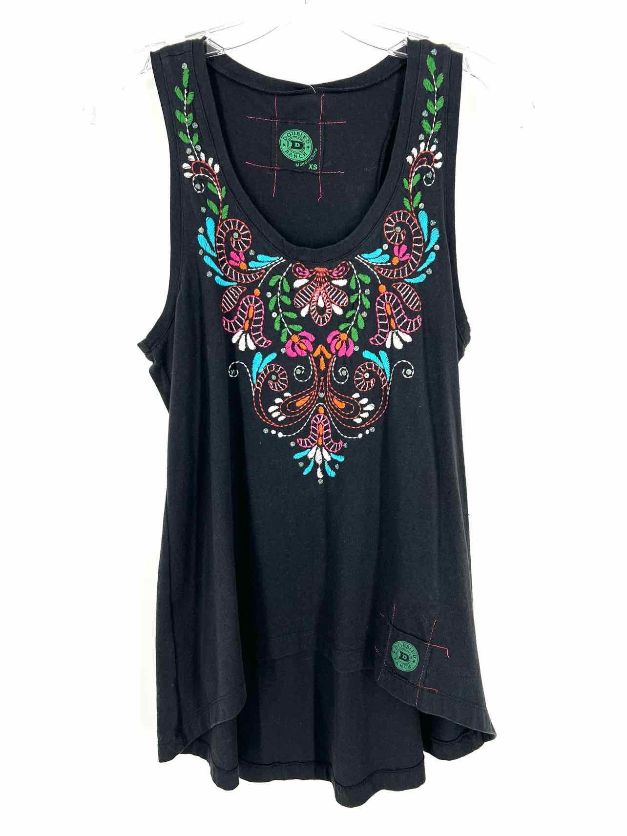 Double D Ranch Size XS Black/Multi Embroidered Designer Top-Sleeveless