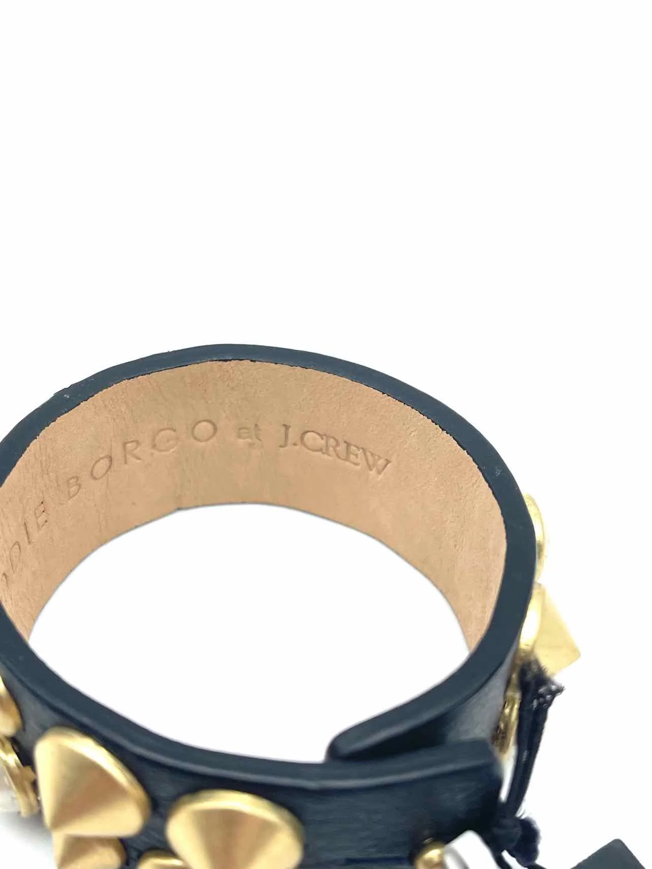 Eddie Borgo Black/Gold Spikes Leather Jewelry Bracelet - Image 3