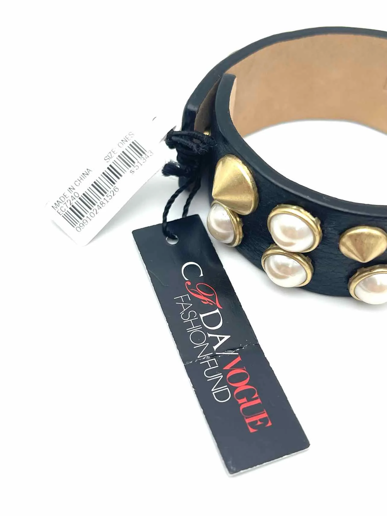 Eddie Borgo Black/Gold Spikes Leather Jewelry Bracelet - Image 4