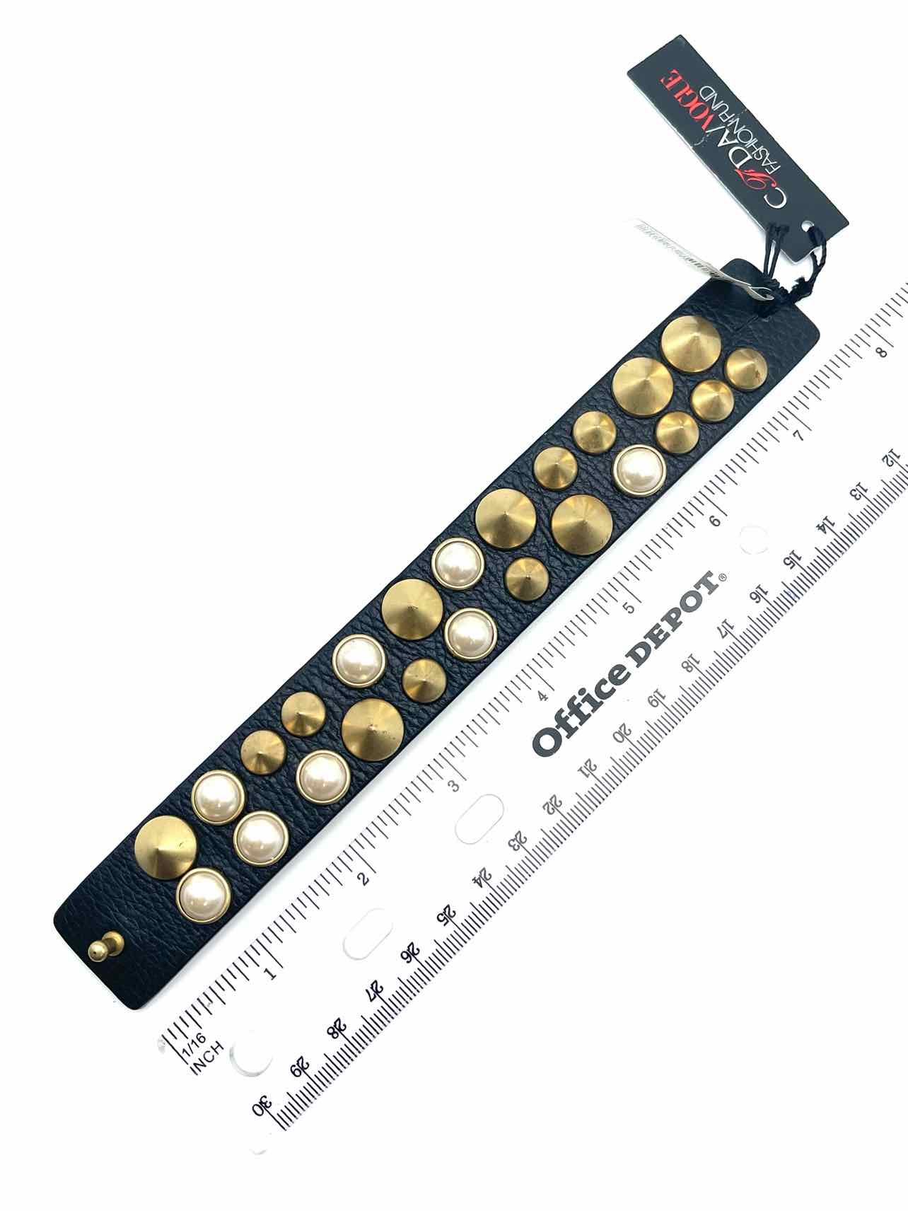 Eddie Borgo Black/Gold Spikes Leather Jewelry Bracelet - Image 6