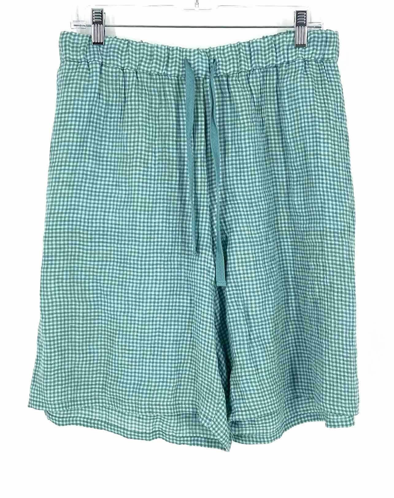 Eileen Fisher Size 1X Lt Blue/Teal Gingham Linen NEW PLUS Shorts-Plus