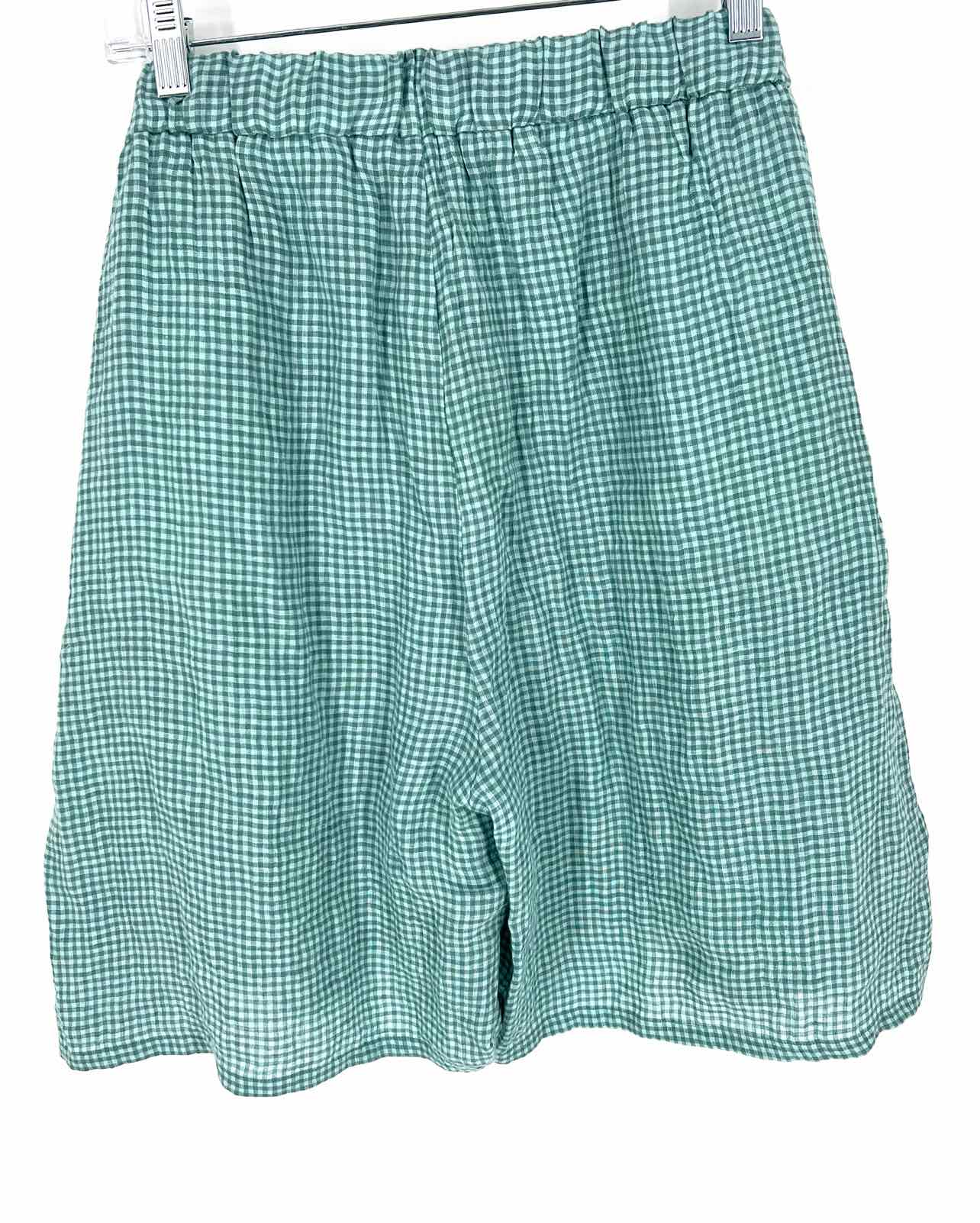 Eileen Fisher Size 1X Lt Blue/Teal Gingham Linen NEW PLUS Shorts-Plus - Image 2