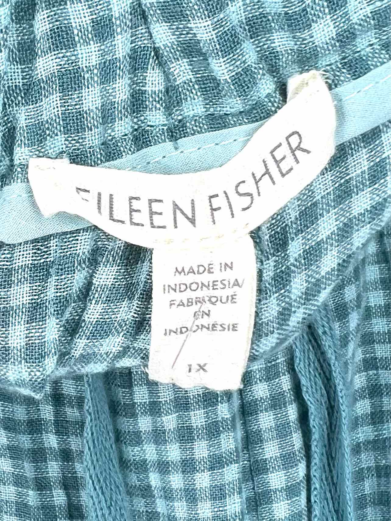 Eileen Fisher Size 1X Lt Blue/Teal Gingham Linen NEW PLUS Shorts-Plus - Image 3