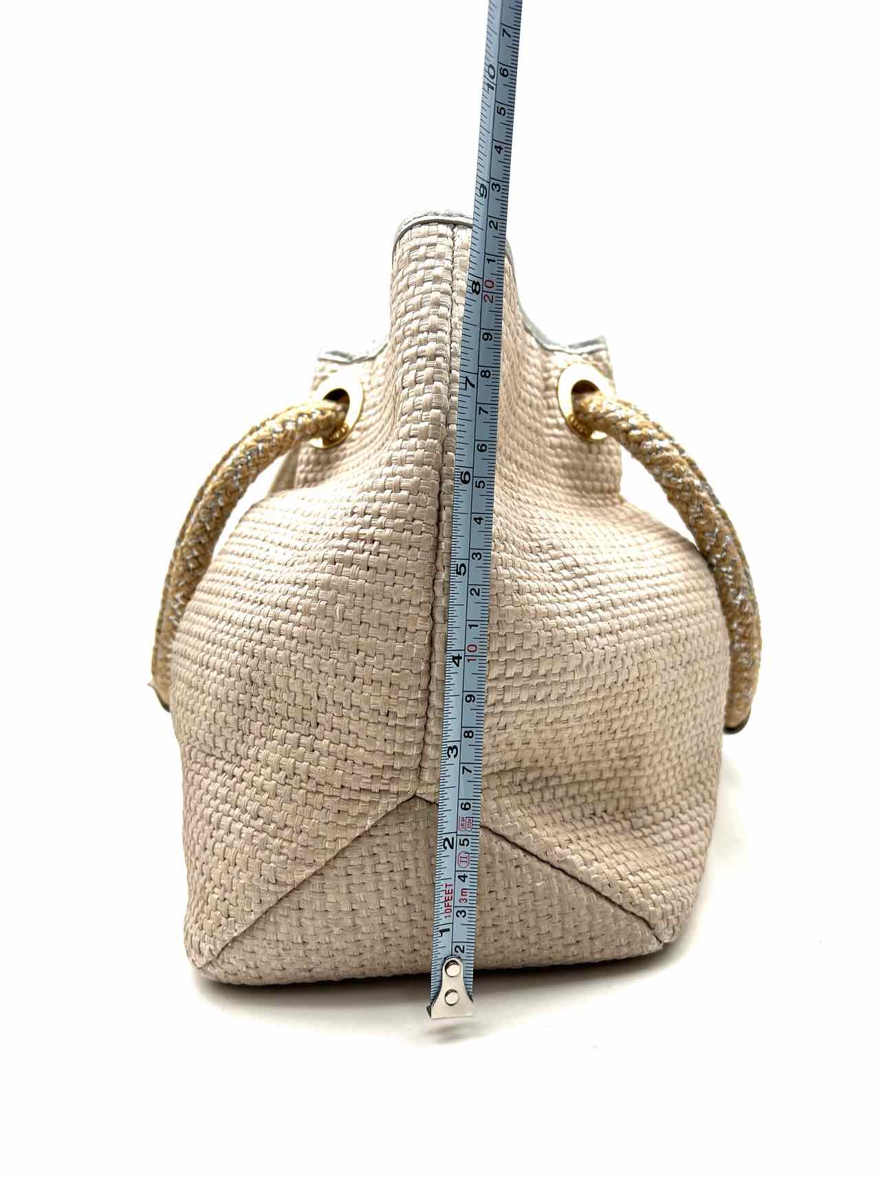 Elaine Turner Bone/Silver Woven Raffia Designer Tote - Image 7