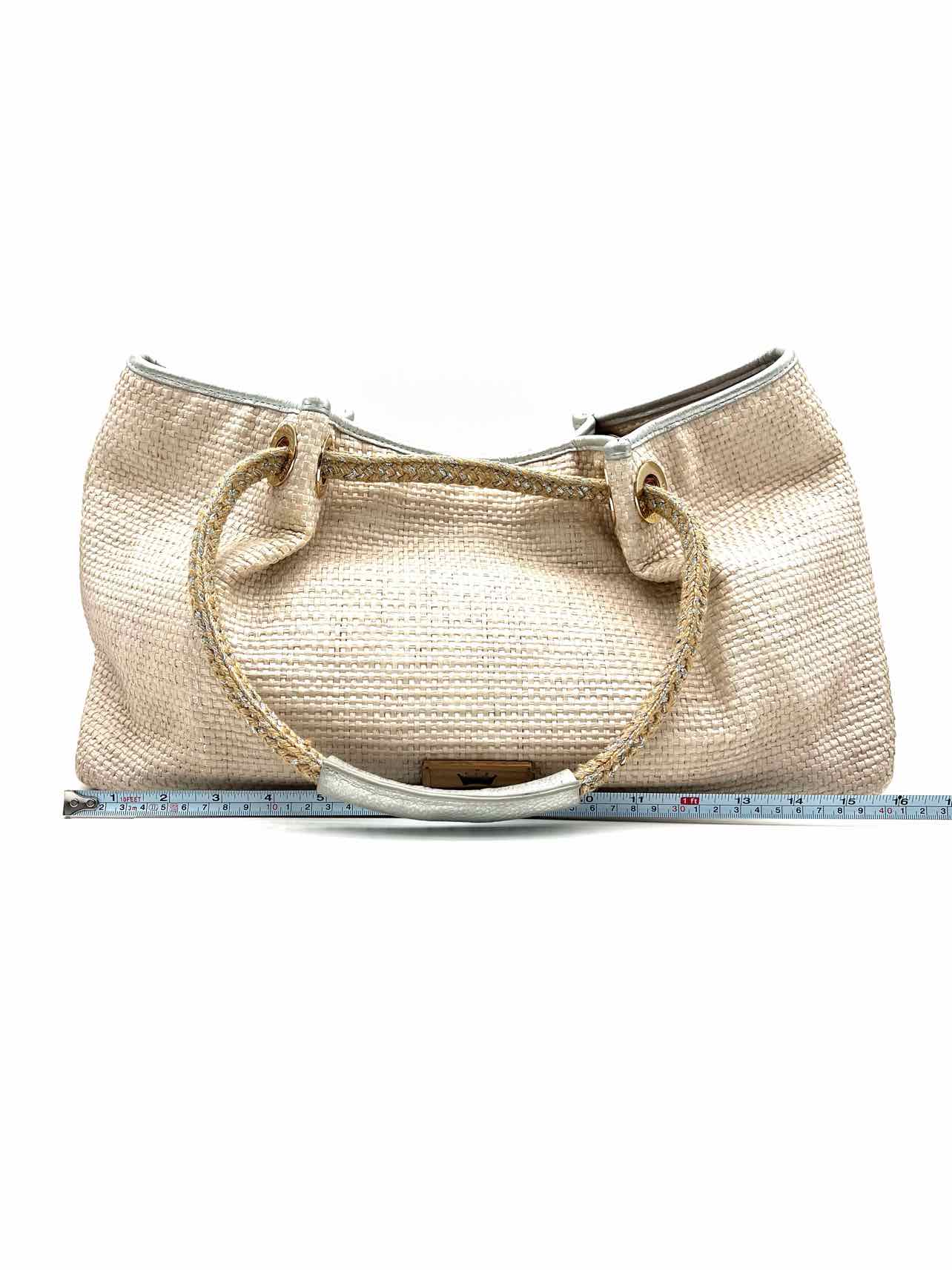 Elaine Turner Bone/Silver Woven Raffia Designer Tote - Image 8