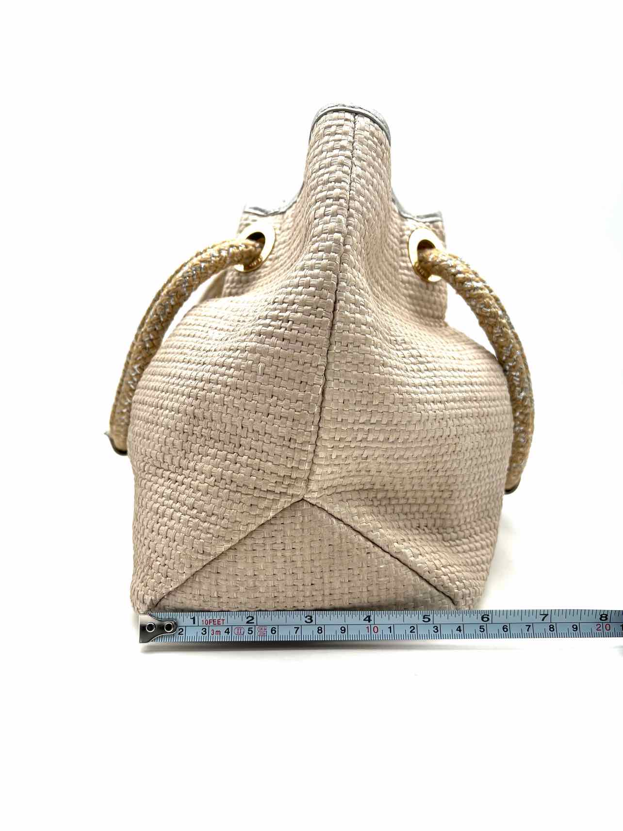 Elaine Turner Bone/Silver Woven Raffia Designer Tote - Image 9