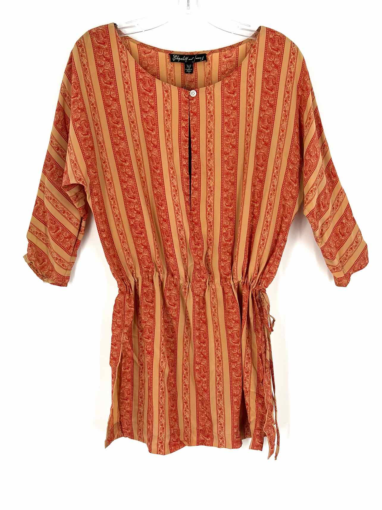Elizabeth & James Size XS Terracotta/Red Print Silk Tops Tunic