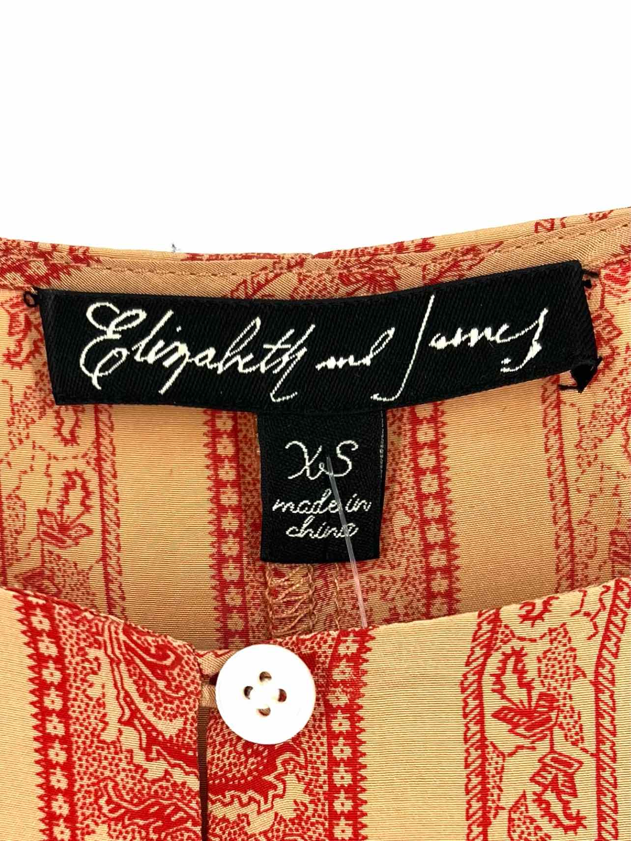 Elizabeth & James Size XS Terracotta/Red Print Silk Tops Tunic - Image 3