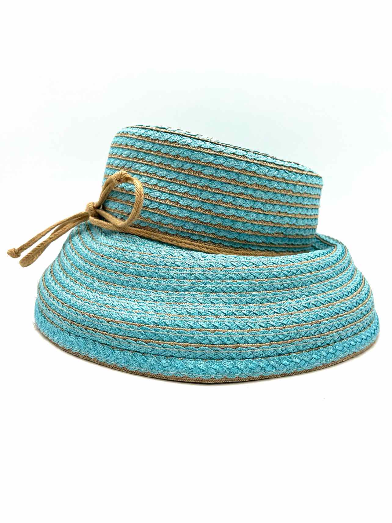 Eric Javits Aqua/Tan Woven Designer Hat - Image 3