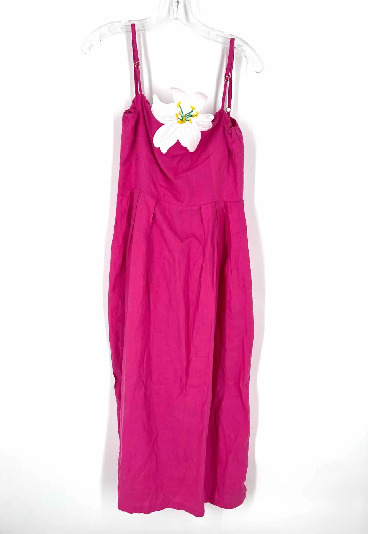 Fanm Mon Size S Pink/White Flower Linen Designer Dress Maxi
