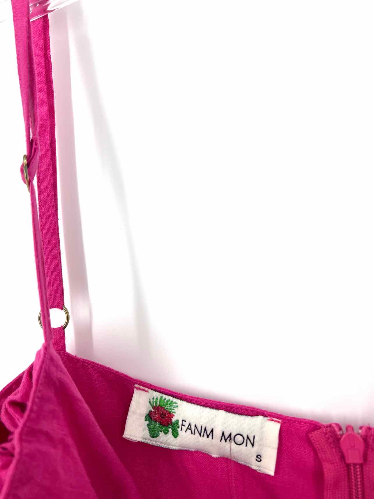 Fanm Mon Size S Pink/White Flower Linen Designer Dress Maxi - Image 4