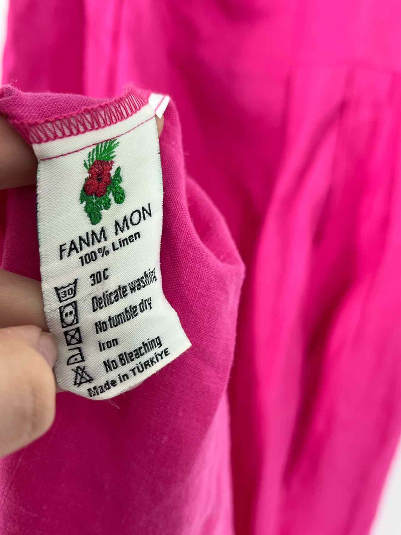 Fanm Mon Size S Pink/White Flower Linen Designer Dress Maxi - Image 5